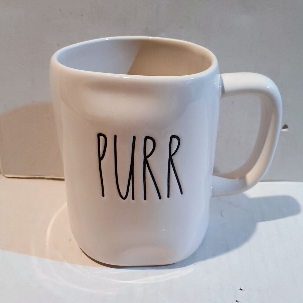 Rae Dunn Stoneware Purr Coffee Cup-Artisan Collection-20 oz-Discontinued-White